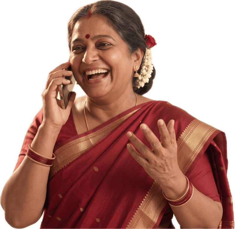 Pushpa Aunty laughing on a phone call